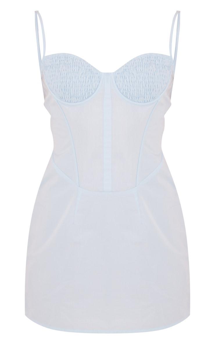 Bright Blue Woven Shirred Bust Corset Bodycon Dress Product Image