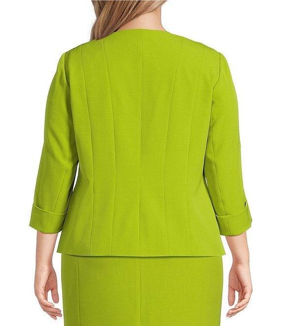 Kasper Plus Size Crepe Multi Seam 3/4 Cuff Sleeve Cardigan Product Image