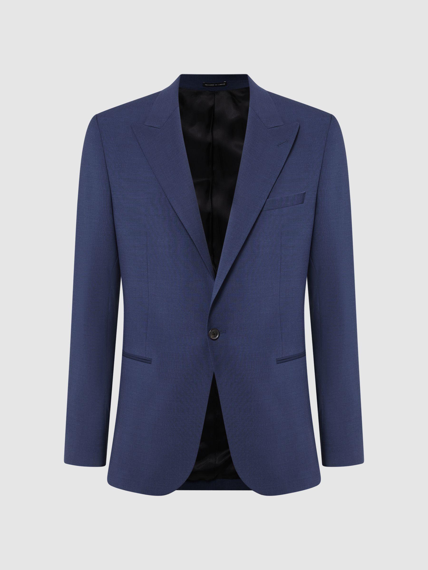 Slim Fit Single Breasted Wool Blend Blazer in Bright Blue Product Image