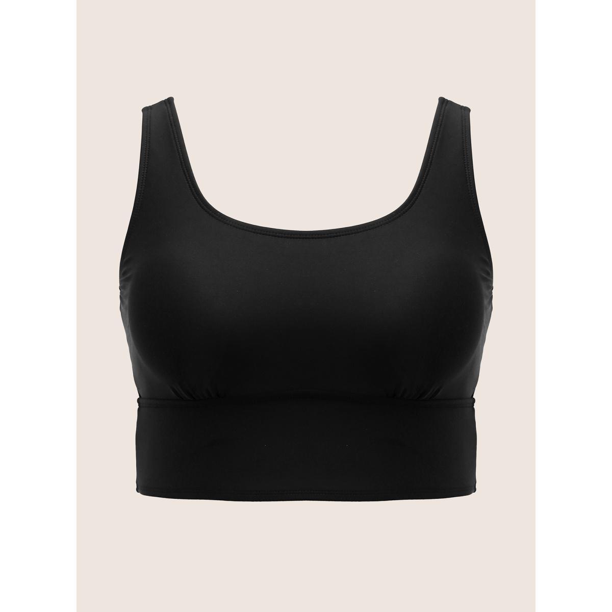 Plus Size Solid Square Neck Adjustable Straps Swim Top Women's Swimwear Black Resort High stretch Skinny U-neck Curve Swim Tops BloomChic 30/6X Product Image