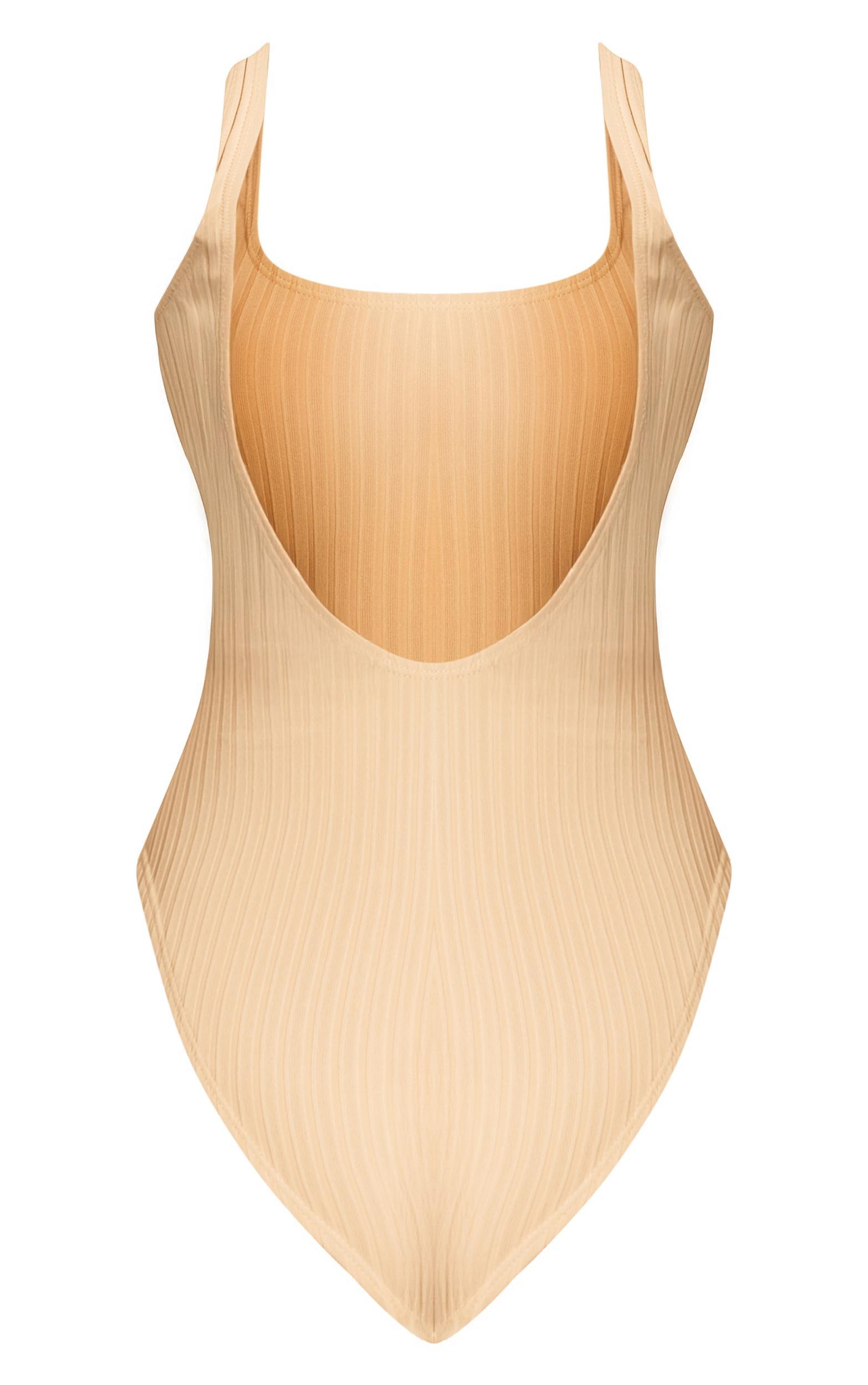 Cream Textured Stripe Scoop Swimsuit Product Image