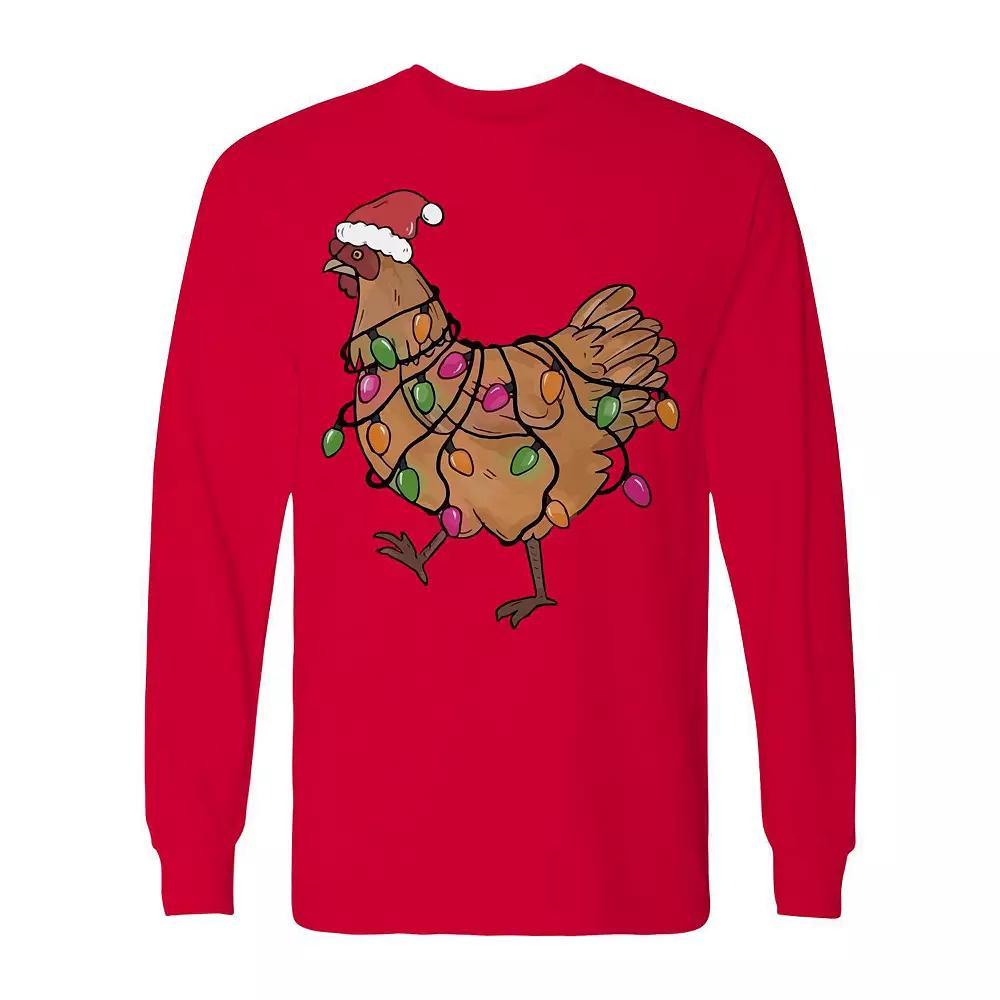 Men's Christmas Light Hen Long Sleeve Graphic Tee, Size: XXL, Red Product Image