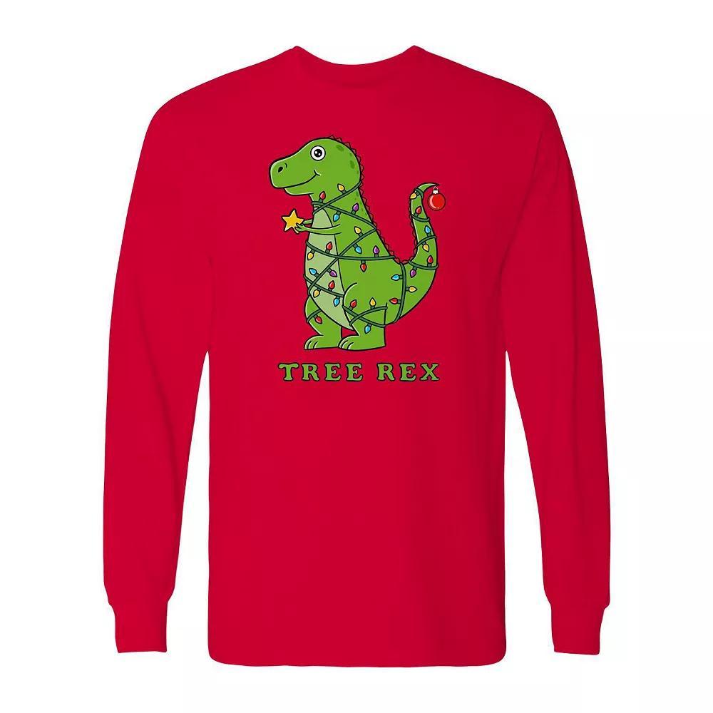 Men's Dinosaur Christmas Long Sleeve Graphic Tee, Size: XL, Red Product Image