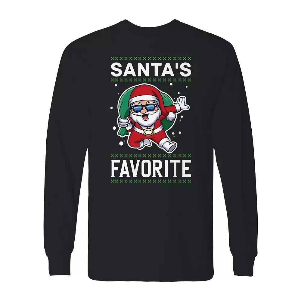 Men's Christmas Santa Favorite Long Sleeve Graphic Tee, Size: Medium, Black Product Image