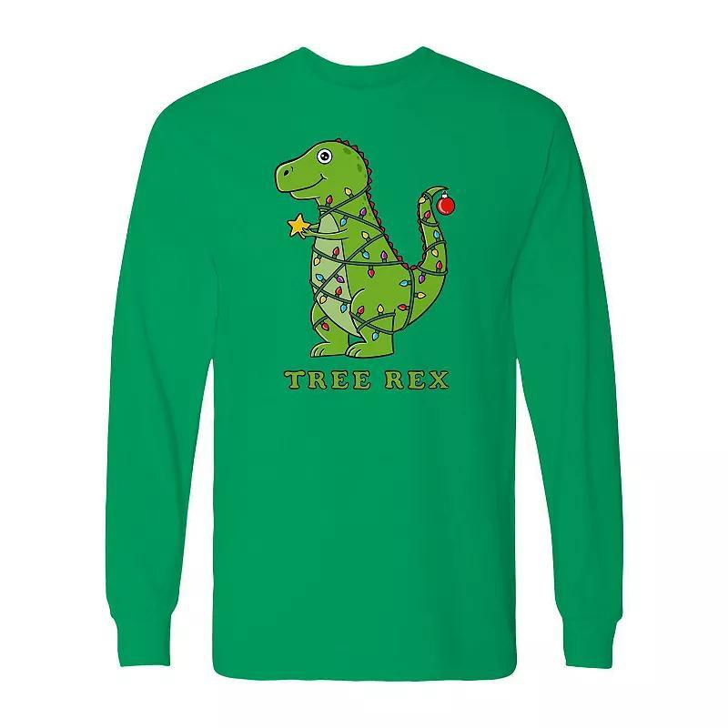 Men's Dinosaur Christmas Long Sleeve Graphic Tee, Size: XXL, Irish Green Product Image