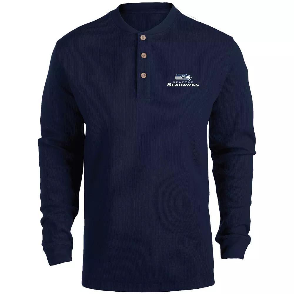 Men's Dunbrooke Navy Seattle Seahawks Logo Maverick Thermal Henley Long Sleeve T-Shirt,  Product Image