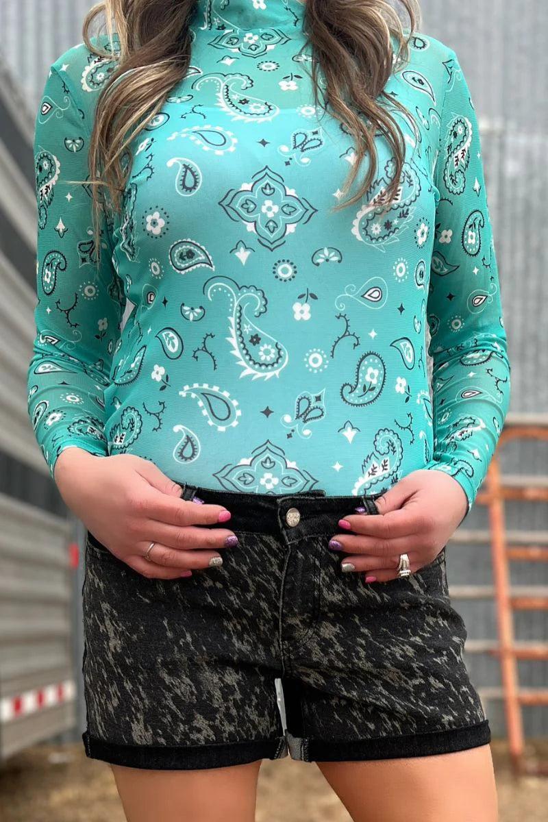Sterling Kreek Bandana Babe Turquoise Mesh Top Product Image