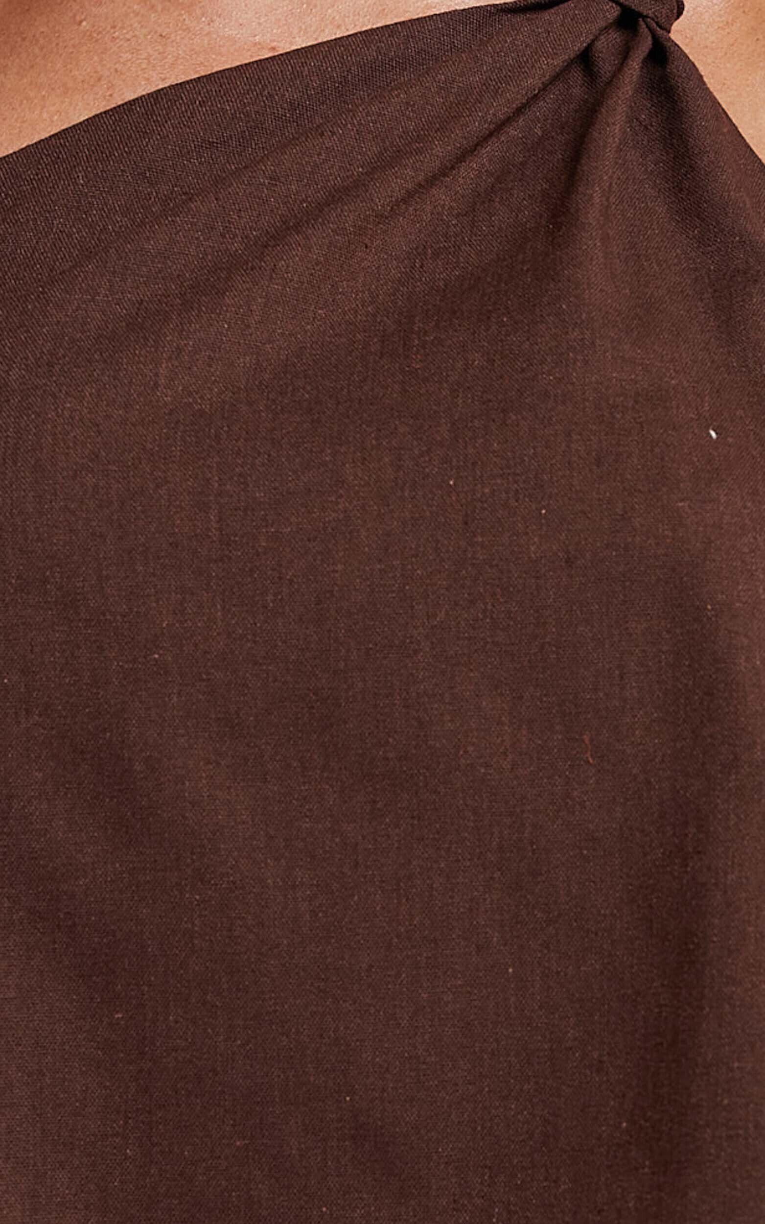 Analia Top - Linen Look One Shoulder Knot Detail Top in Chocolate Product Image