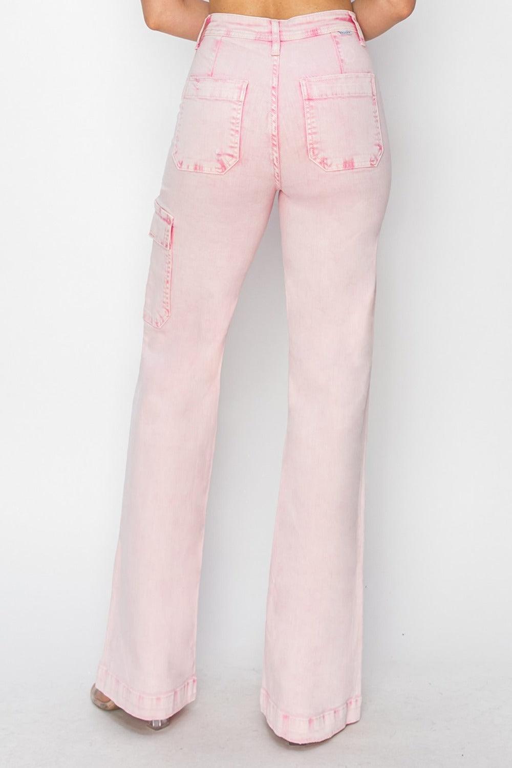 Risen Pink Wide Leg Cargo Pocket Jeans Product Image