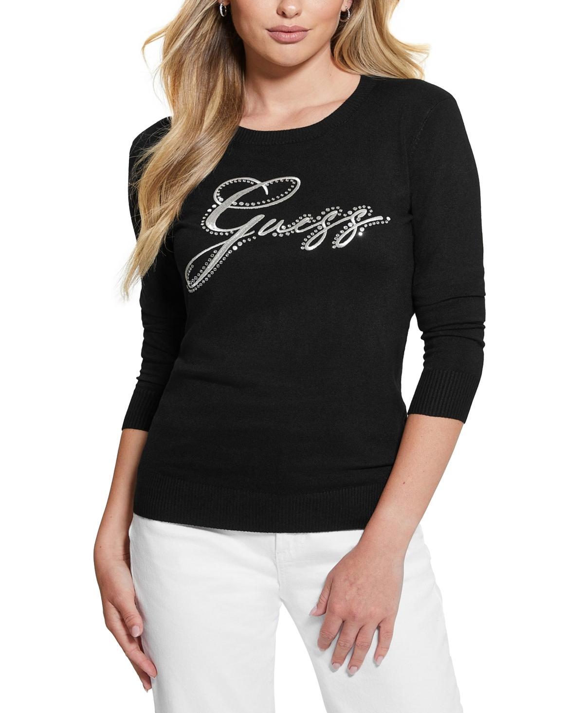 Guess Womens Olive Embellished Logo Long-Sleeve Sweater Product Image