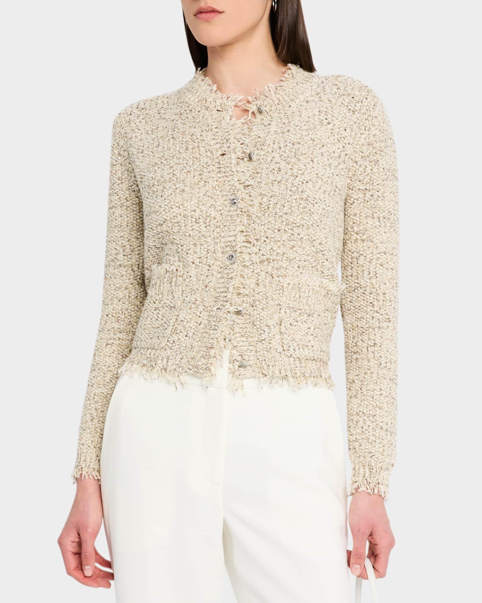 Emorie Fringe-Trim Tweed Knit Jacket Product Image