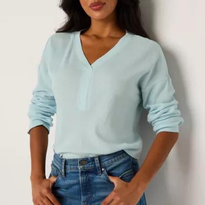 a.n.a Waffle Womens V Neck Long Sleeve T-Shirt Product Image