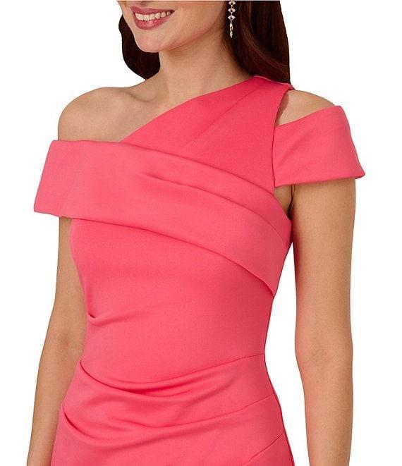 Adrianna Papell Asymmetrical Neck Side Ruched Scuba Column Gown Product Image