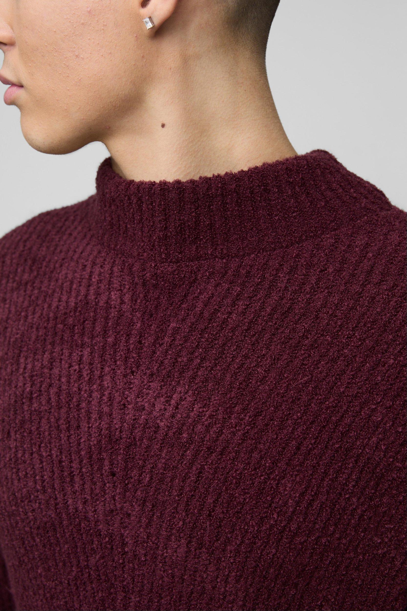 Relaxed Fit Boucle Funnel Neck Knitted Sweater | boohooMAN USA Product Image