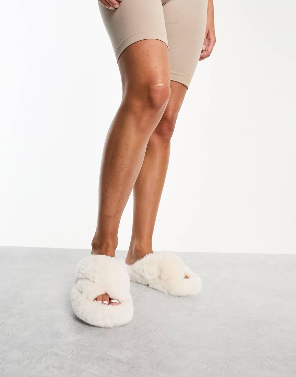 Simmi London Fuzzy cross strap slippers Product Image