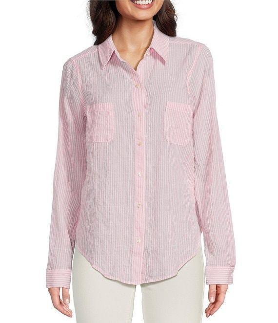 Lilly Pulitzer Sea View Collar Stripe Print Long Sleeve Button Down Shirt Product Image
