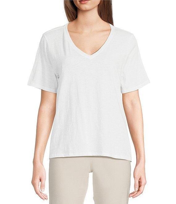 Eileen Fisher Easy Organic Cotton Jersey Knit V-Neck Short Sleeve Tee Product Image