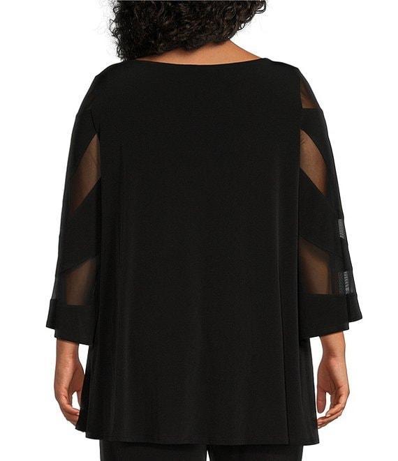 IC Collection Plus Size Knit Boat Neck 3/4 Mesh Cut Out Sleeve Tunic Product Image
