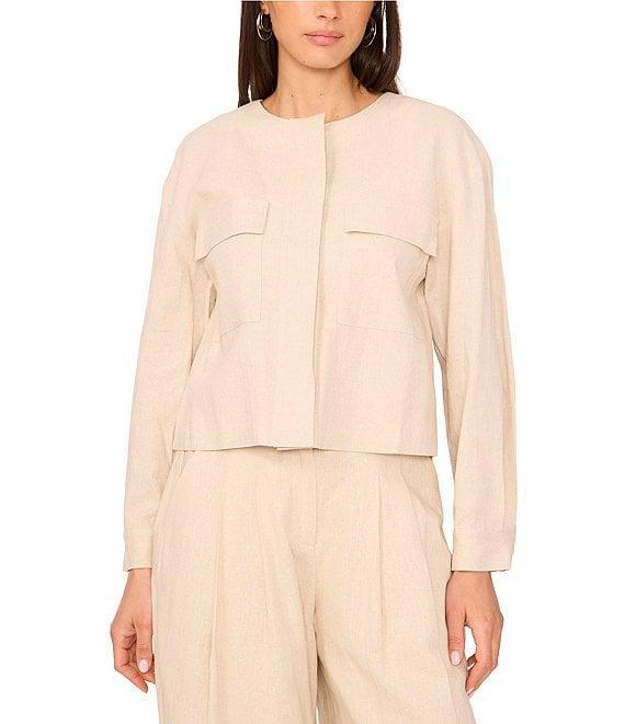 Vince Camuto Open Neck Long Sleeve Double Pocket Button Front Cropped Jacket Product Image