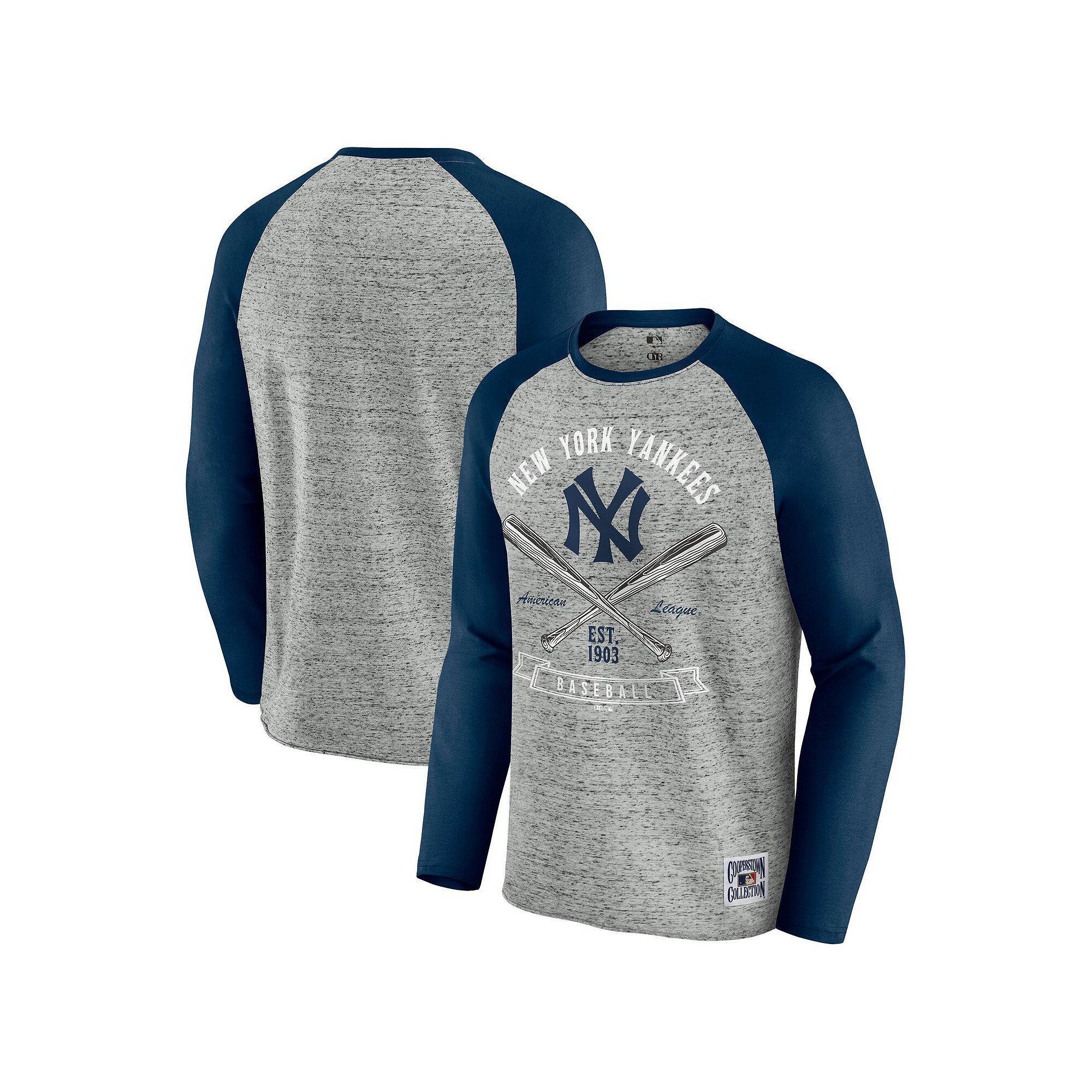 Men's Darius Rucker Collection by Fanatics  Heather Gray New York Yankees Raw Edge Raglan Long Sleeve Baseball T-Shirt, Size: Large, Grey Product Image