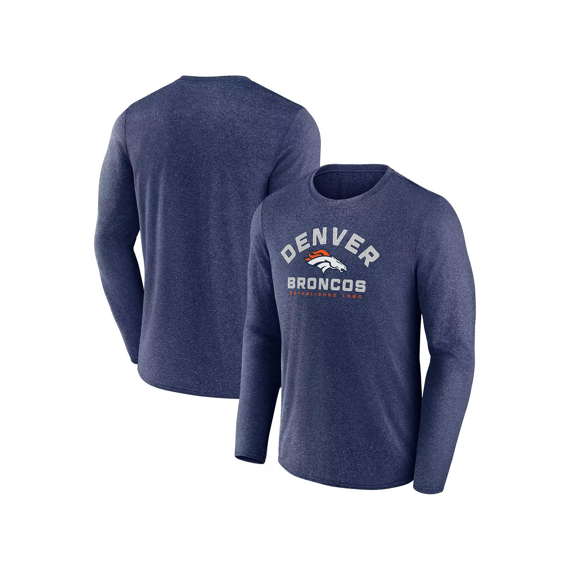 Men's Fanatics Heather Navy Denver Broncos Tech Arc Long Sleeve T-Shirt, Size: 4XL, Blue Product Image