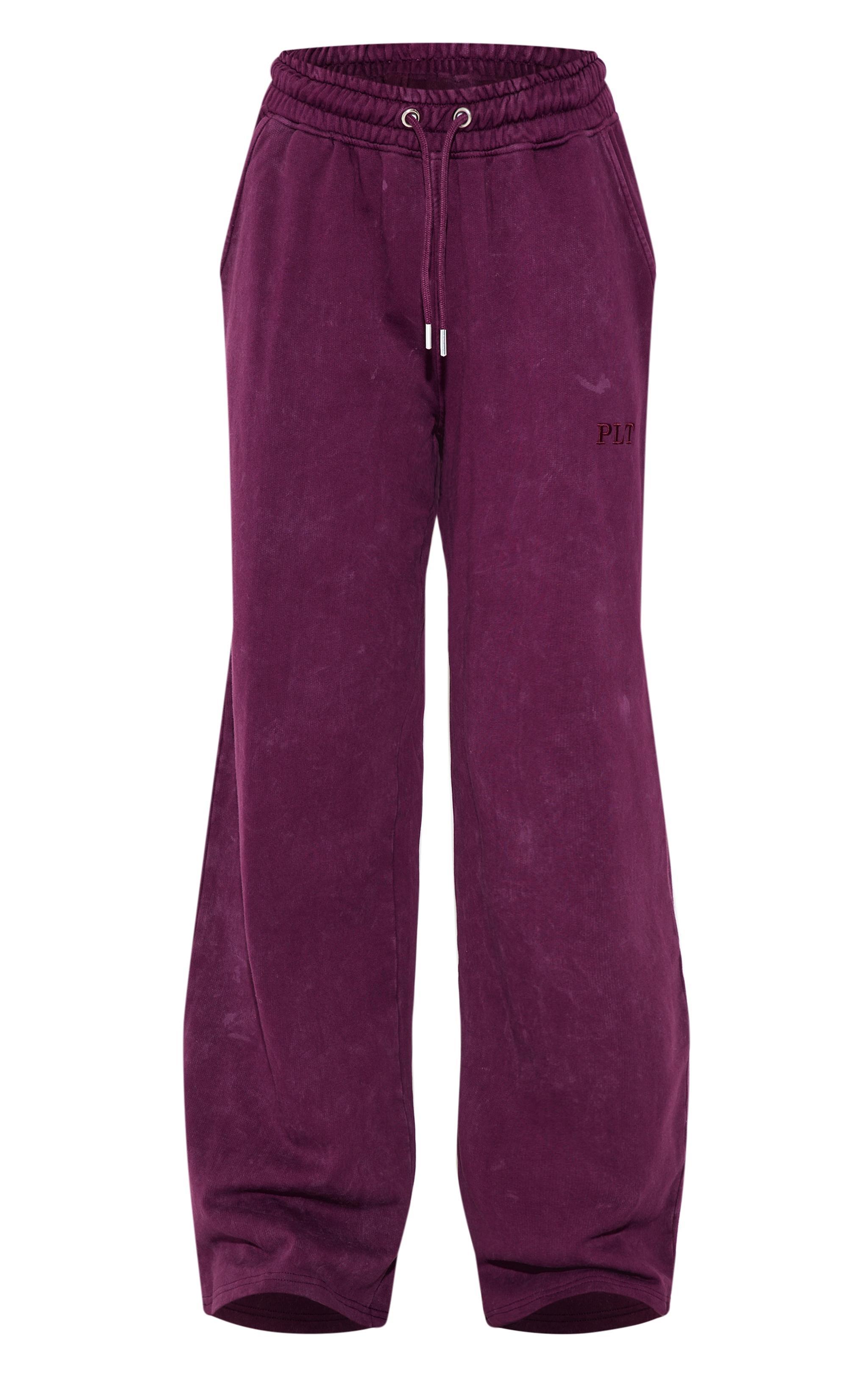 PRETTYLITTLETHING Plum Washed Low Rise Oversized Wide Leg Sweatpants Product Image