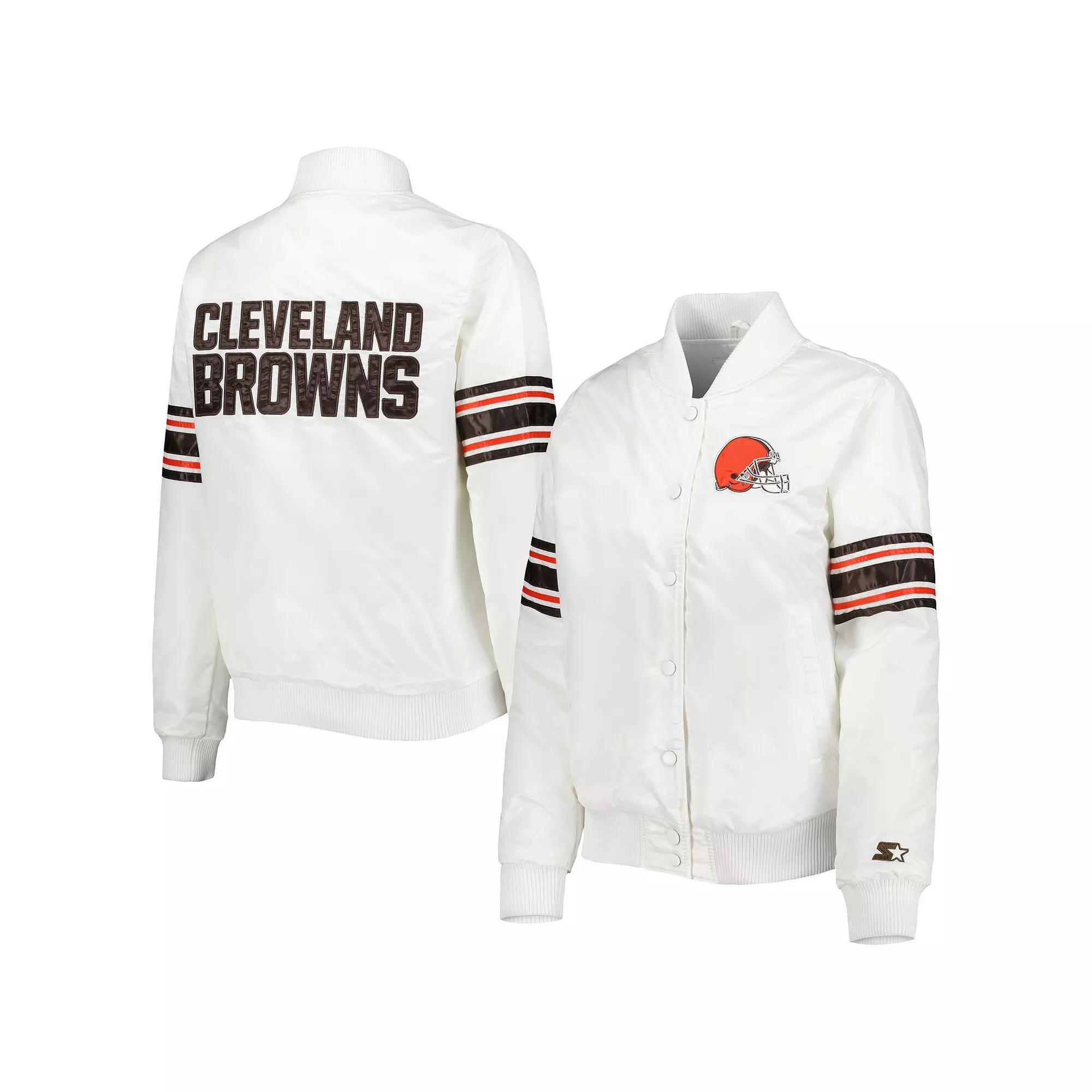 Women's Starter White Cleveland Browns Line Up Satin Full-Snap Varsity Jacket,  Product Image