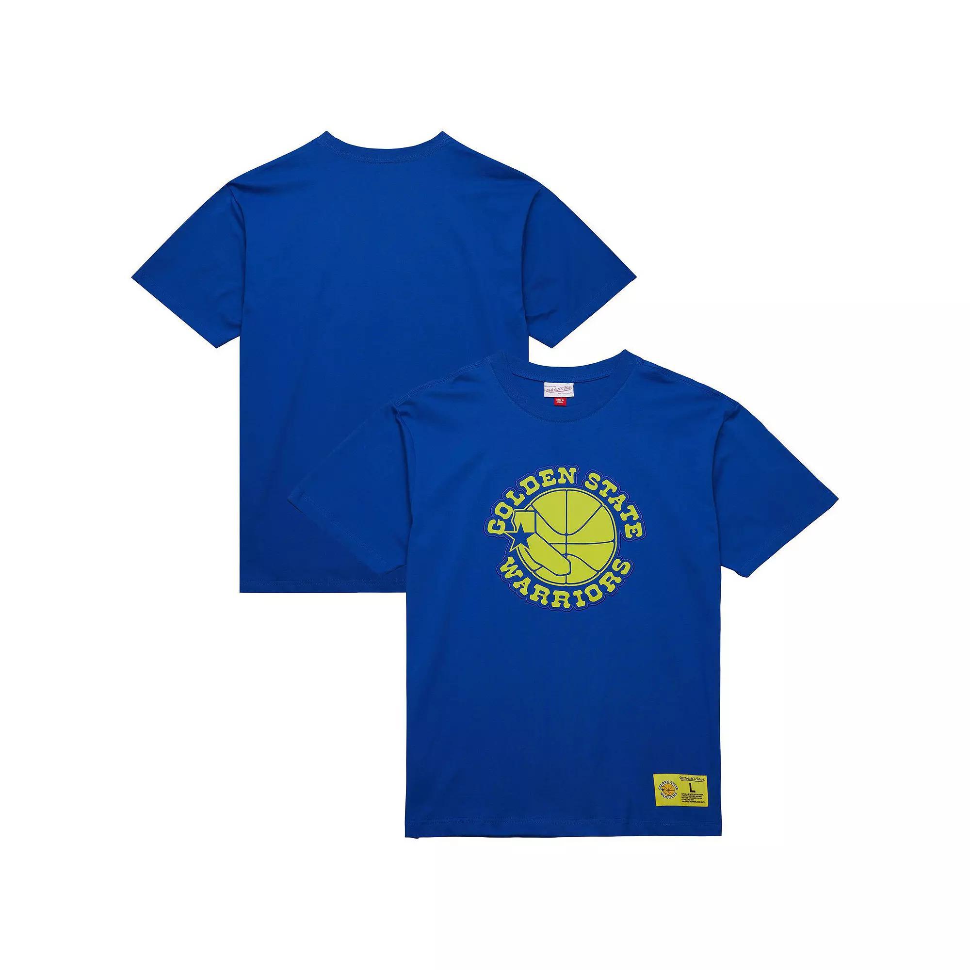 Men's Mitchell & Ness Royal Golden State Warriors Hardwood Classics Neon Nights Premium T-Shirt,  Product Image