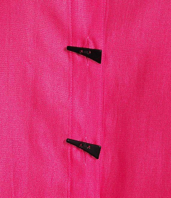 Multiples Plus Size Shimmer Woven Printed Point Collar 3/4 Turn Up Cuff Sleeve Hi-Low Hem Button Front Shirt Product Image