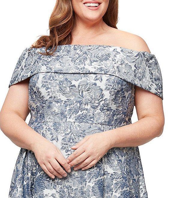 Alex Evenings Plus Size Off-The-Shoulder Floral Jacquard Ballgown Product Image