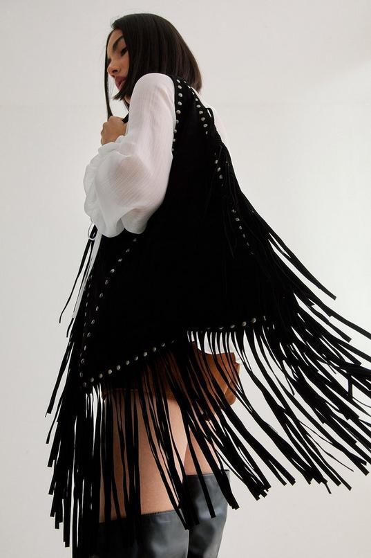 Faux Suede Studded Fringe Day Bag Product Image