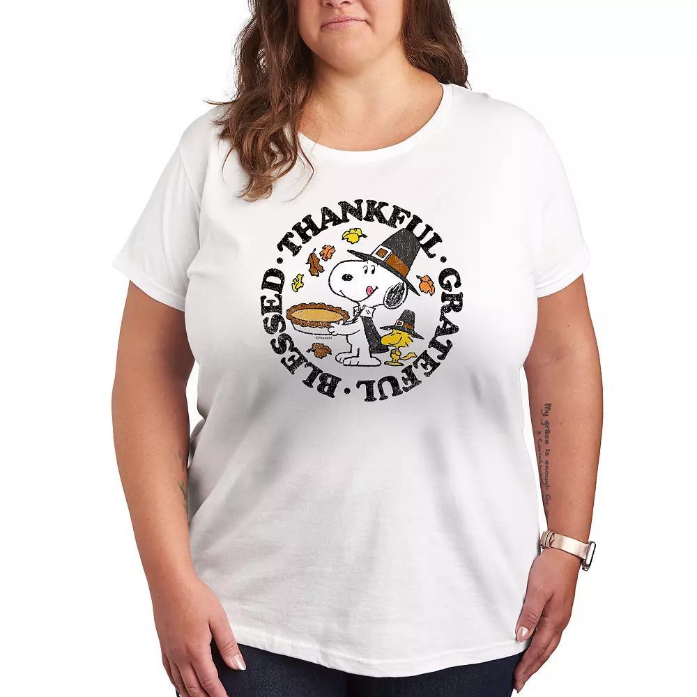 Plus Peanuts Snoopy and Woodstock Thankful Graphic Tee, Women's, Size: 4XL, White Product Image