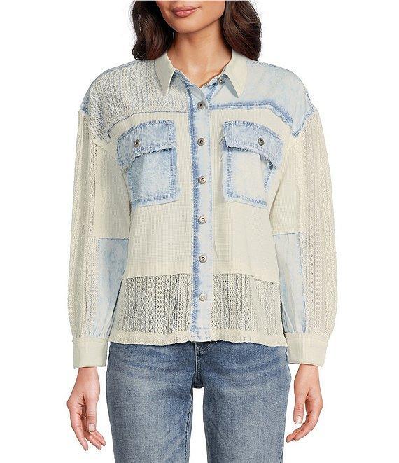 Tru Luxe Jeans Point Collar Long Sleeve Shirt Product Image