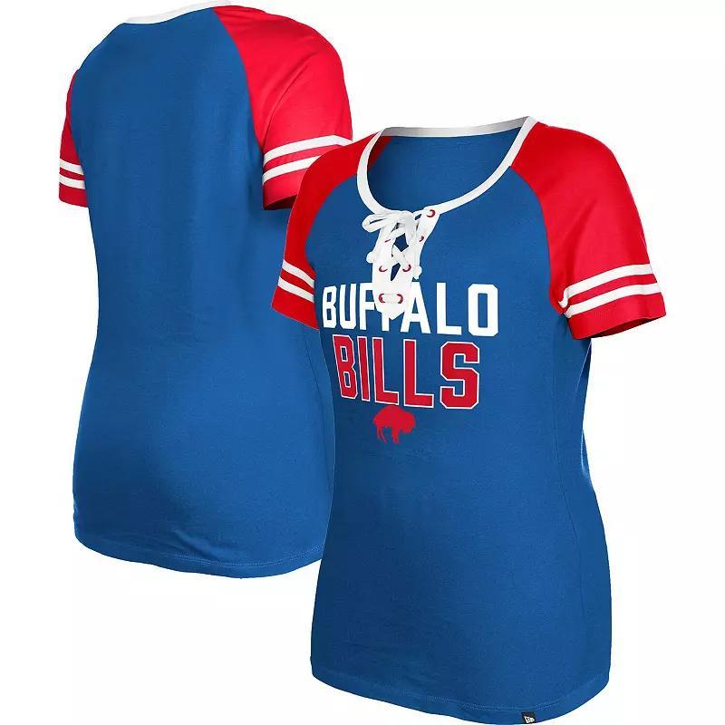 Women's New Era  Royal Buffalo Bills Raglan Lace-Up T-Shirt, Size: XS, Blue Product Image