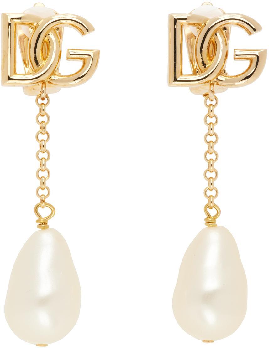 DOLCE & GABBANA Logo Drop Earrings In Gold Product Image