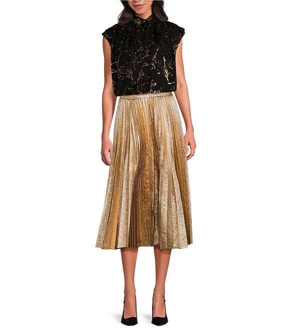 Trina Turk Faye Luminary Metallic Pleated Midi Skirt Product Image