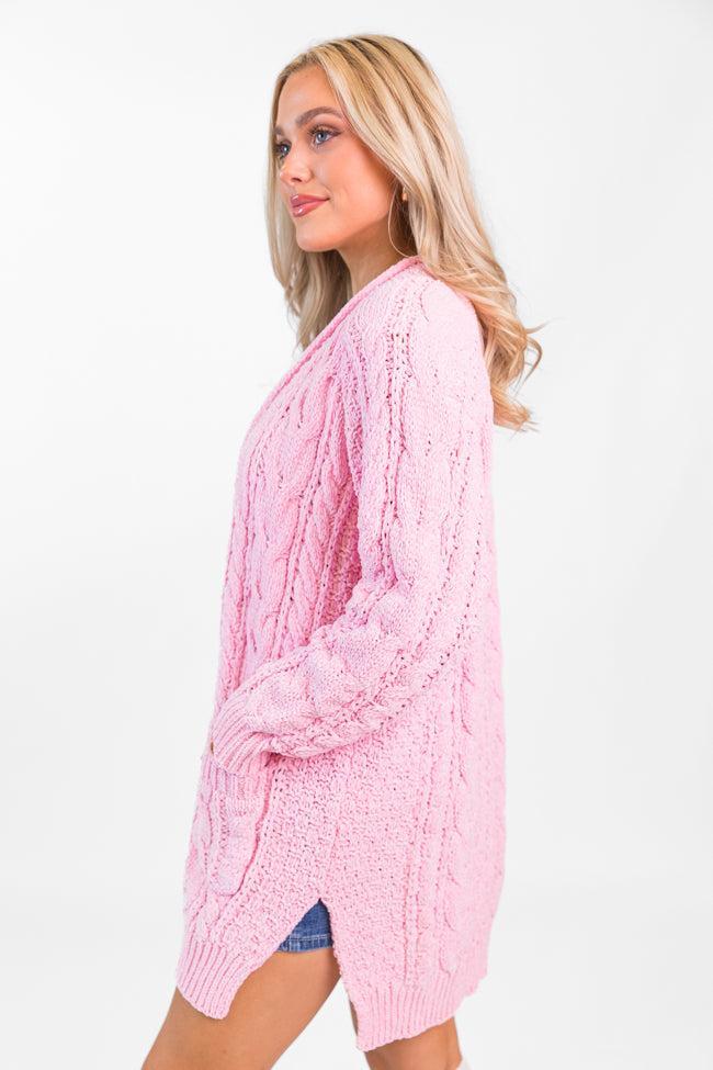 Perfect Day Pink Chenille Cable Knit Cardigan FINAL SALE Product Image