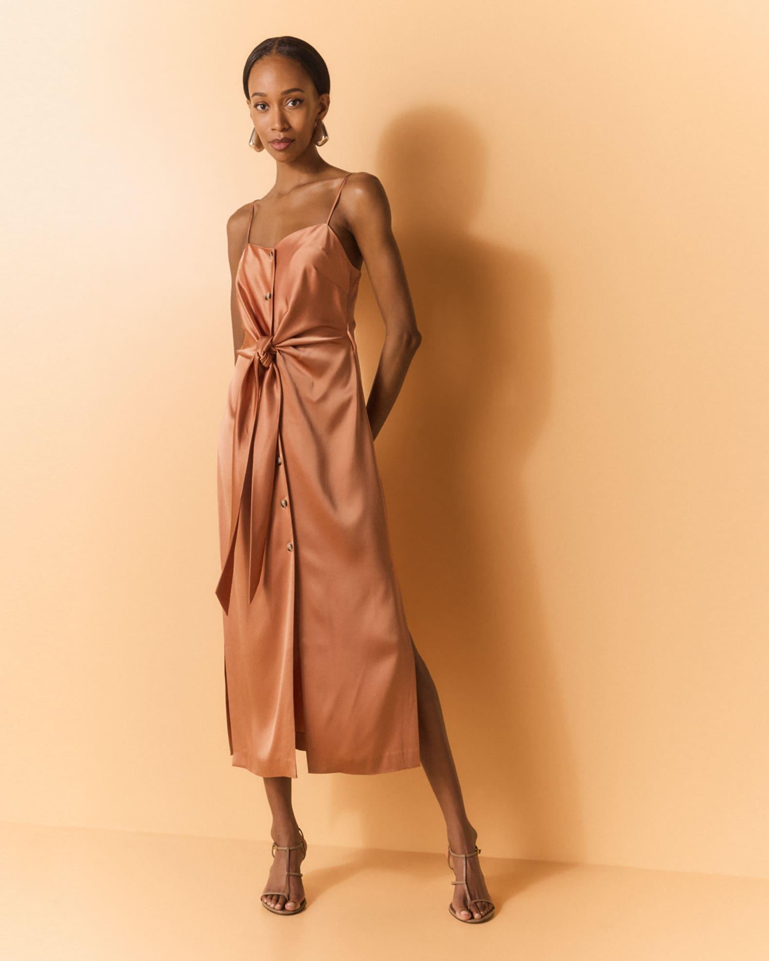 Sayan Draped Satin Midi Dress Product Image