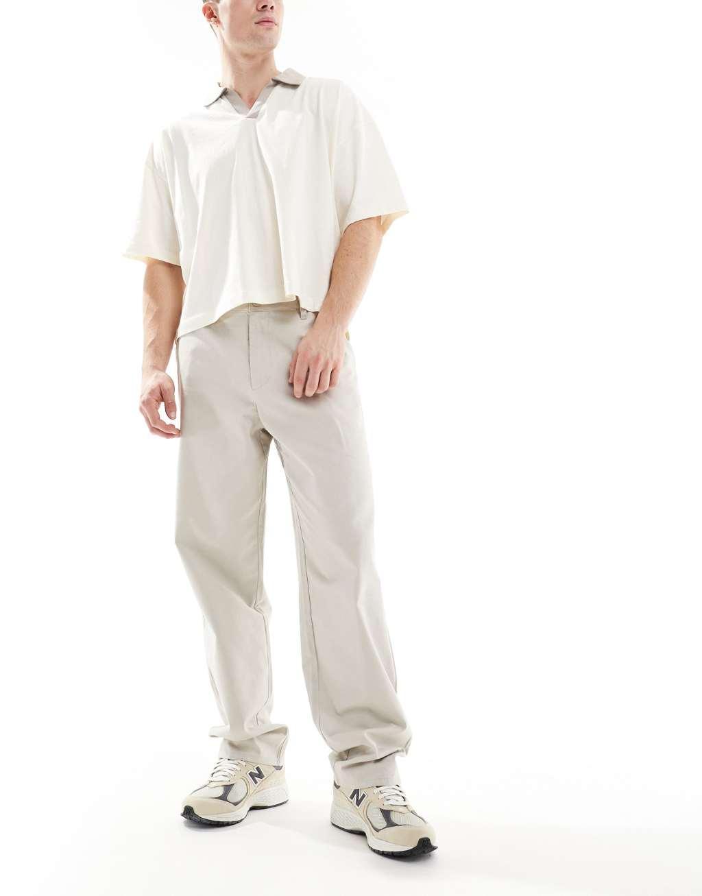 ASOS DESIGN baggy fit chinos in stone Product Image