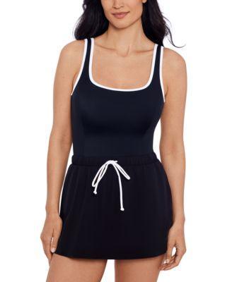 Swim Solutions Womens Skirted Runaround One-Piece Swim Dress - Black Product Image