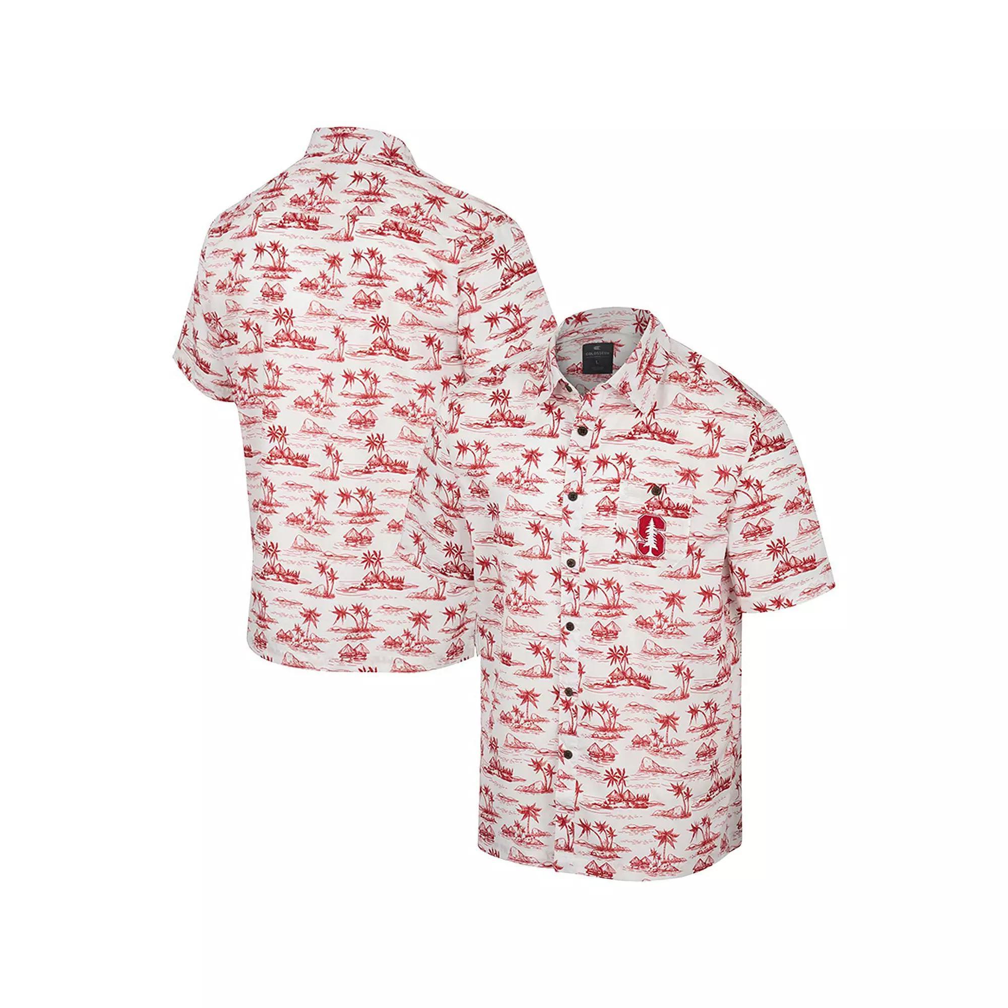 Men's Colosseum White Stanford Cardinal Spontaneous is Romantic Camp Button-Up Shirt, Size: 3XL Product Image