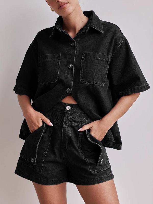 Loose Short Sleeves Split-Joint Lapel Blouses&Shirts Tops Product Image