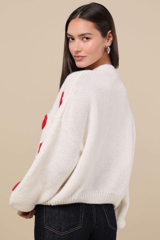 Herz Ivory 3D Heart Button-Up Cardigan Sweater Product Image