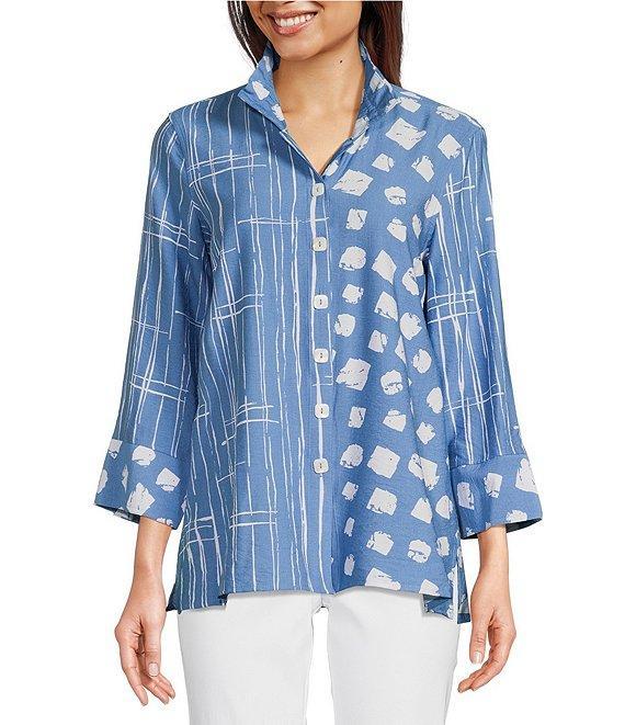 Ali Miles Printed Wire Collar 3/4 Sleeve Button-Front Tunic Product Image