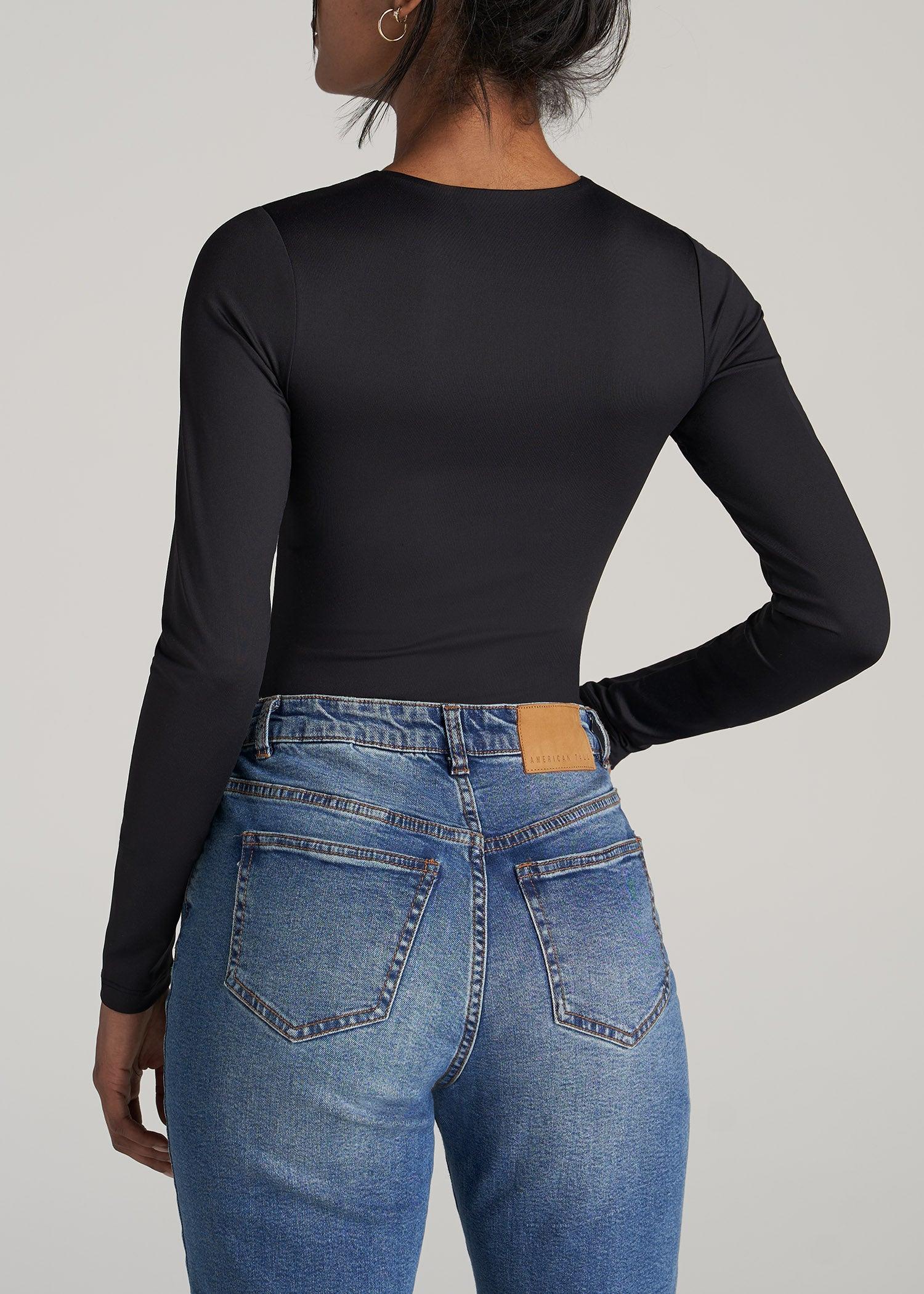 Long Sleeve Bodysuit for Tall Women in Black Female Product Image