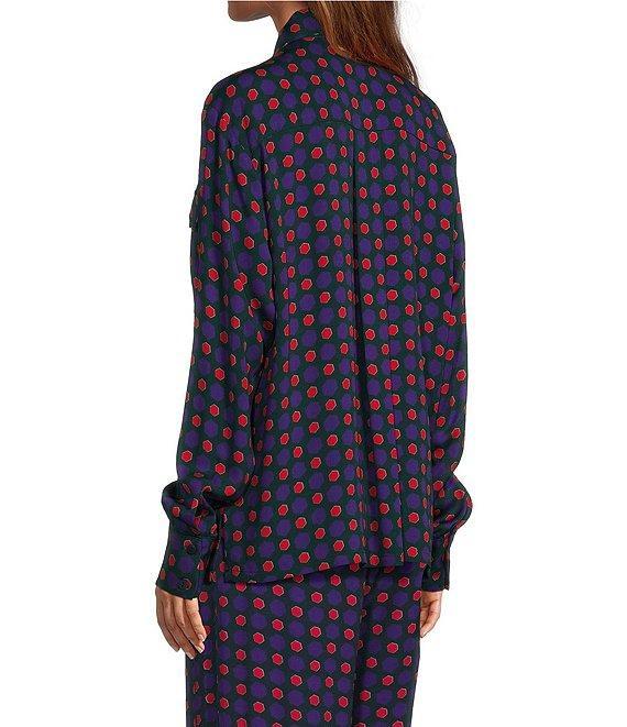 COREY LYNN CALTER Yimmi Crepe Dot Print Point Collar Long Sleeve Button Front Coordinating Top Product Image