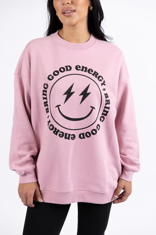 Bring Good Energy Mauve Oversized Graphic Sweatshirt SALE Product Image