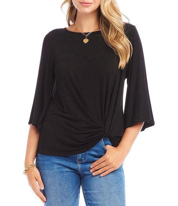 Karen Kane Boat Neck 3/4 Flare Sleeve Twist Hem Top Product Image