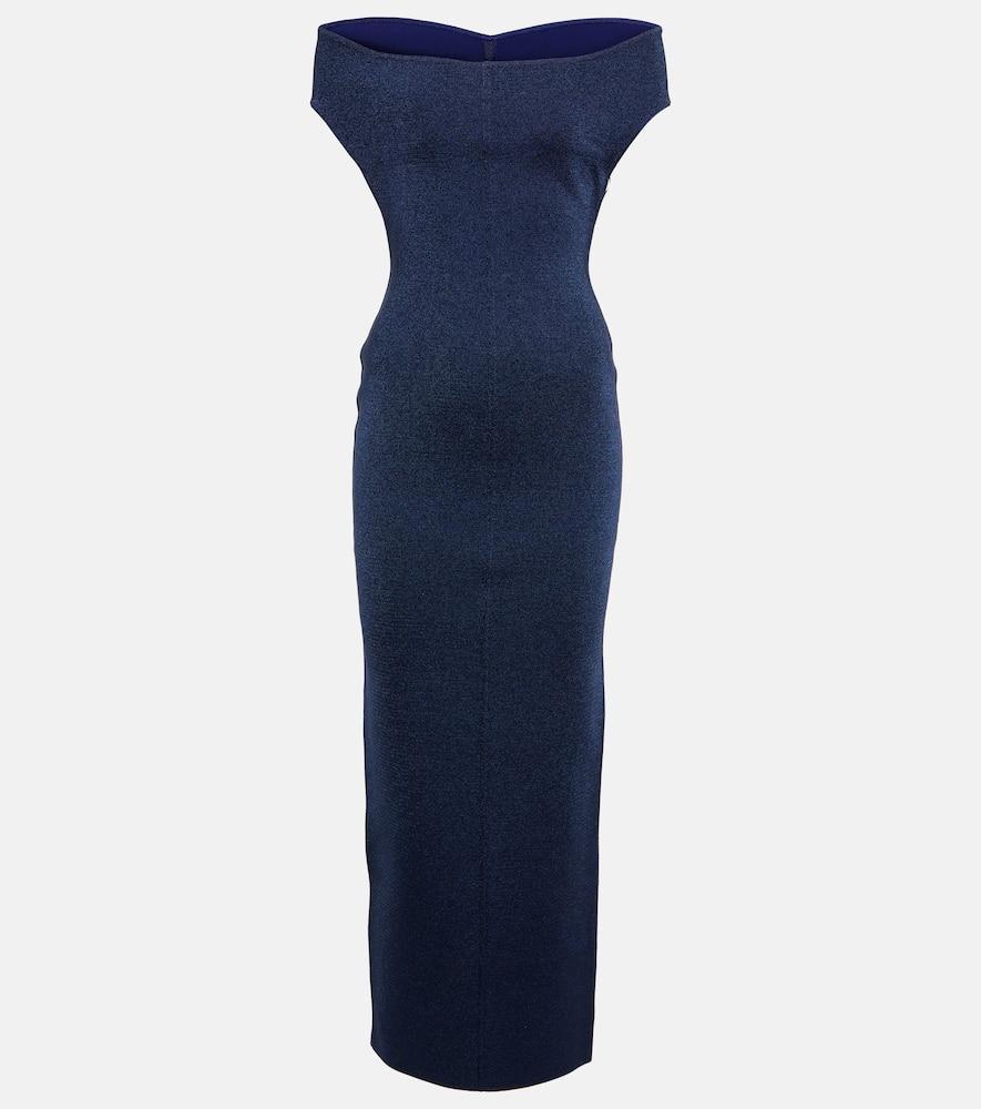 ALAÏA Lurex Off-shoulder Gown In Blue Product Image