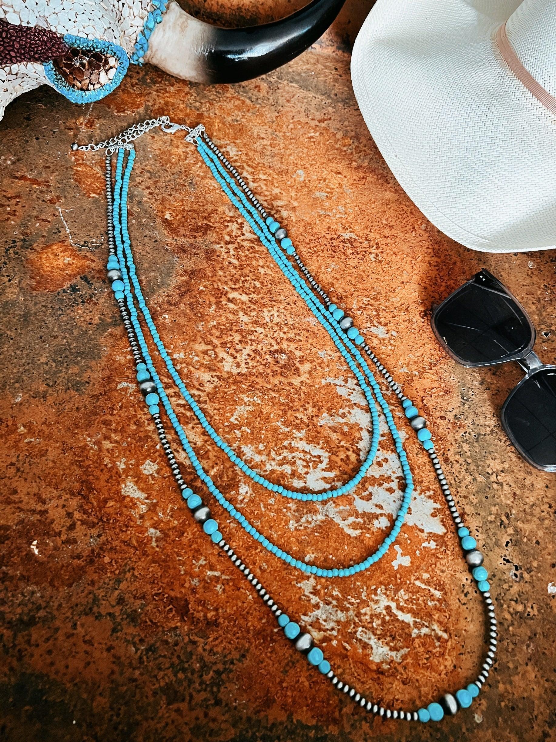 Triple Strand Turquoise And Navajo Inspired Necklace Product Image